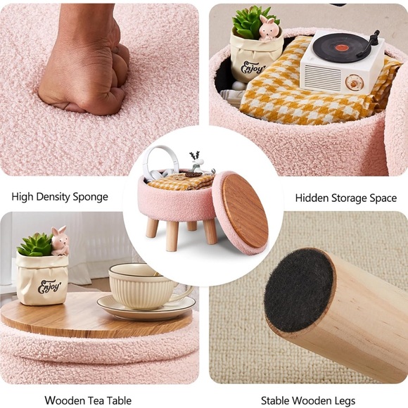 Pink Round Ottoman Stool - Picture 2 of 8